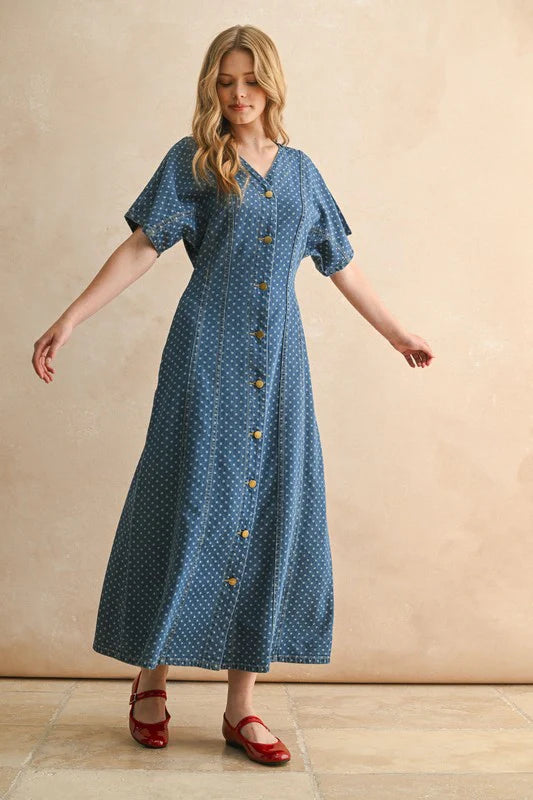 denim polka dot dress Mel Maxi The Honorary Member Lounge SIZE:32 This mini dress is SID-FD1978
